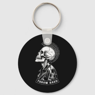 Disc Golf Player Punk Rock Skull Mohawk Throw Hard Keychain