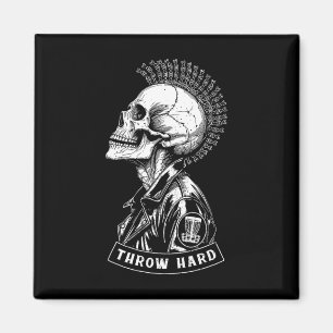 Disc Golf Player Punk Rock Skull Mohawk Throw Hard Magnet