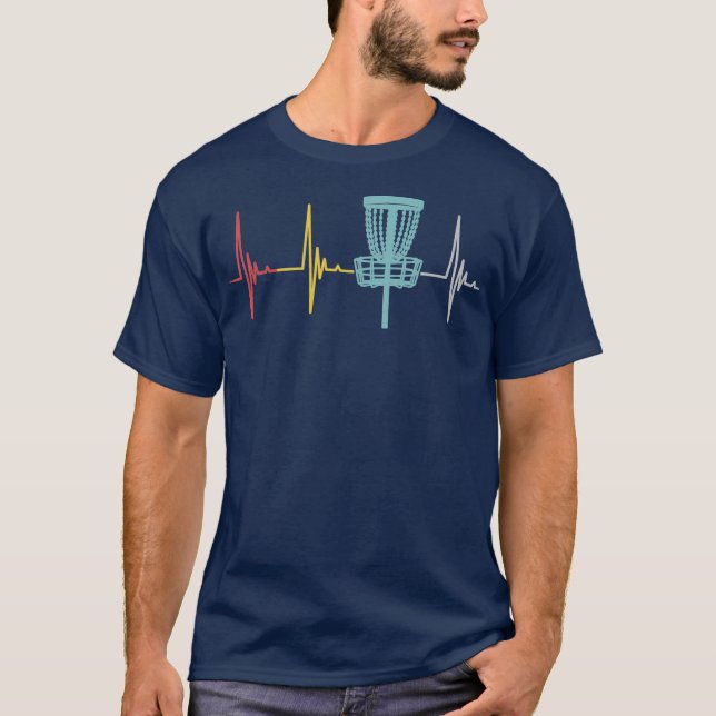 Disc golf retro heartbeat gift frisbee player T-Shirt (Front)