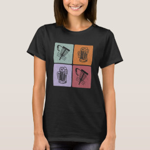 Disc Golf Retro Sunset 4 Square Frisbee Golf Beer  T-Shirt