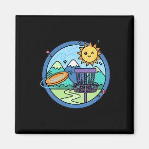 Disc Golf Scene Flying Disc Sket Sunny Mountains Magnet