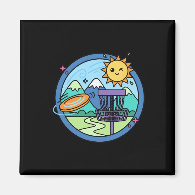 Disc Golf Scene Flying Disc Sket Sunny Mountains  Magnet (Front)