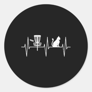 Disc Golf Shirt Funny Cat Lover Heartbeat Disc Gol Classic Round Sticker