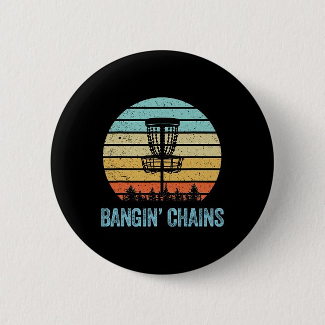 Disc Golf Shirt Funny Nging Chains Retro Disc Golf 2 Inch Round Button (Front)