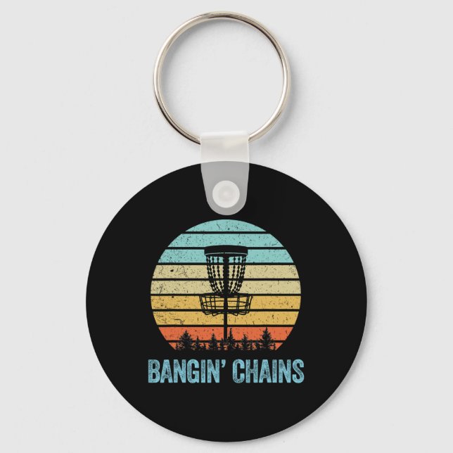 Disc Golf Shirt Funny Nging Chains Retro Disc Golf Keychain (Front)