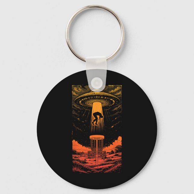 Disc Golf Ufo Funny Flying Saucer Alien Abduction  Keychain (Front)