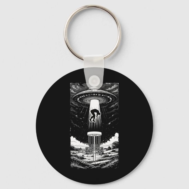 Disc Golf Ufo Funny Flying Saucer Alien Abduction  Keychain (Front)