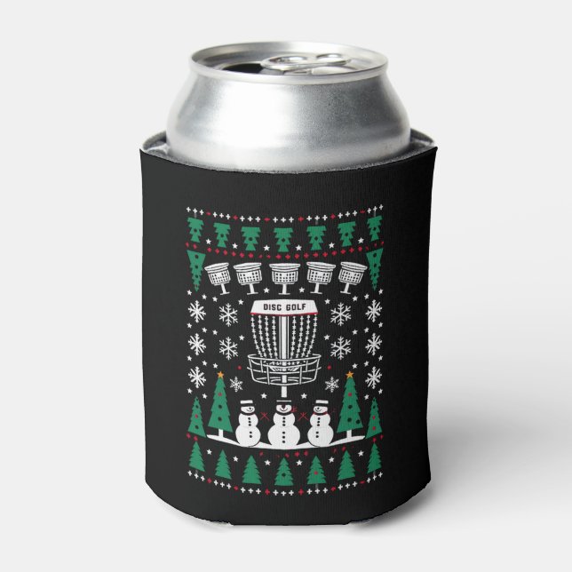 Disc Golf Ugly Christmas Sweater Pajama Gifts Can Cooler (Can Front)
