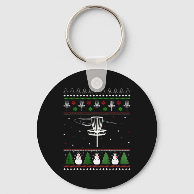 Disc Golf Ugly Christmas Sweater Pajama Gifts For  Keychain (Front)