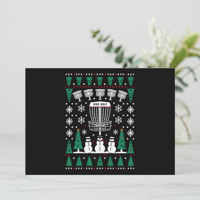 Disc Golf Ugly Christmas Sweater Pajama Gifts Holiday Card (Standing Front)