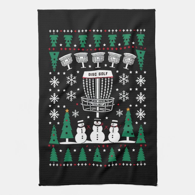 Disc Golf Ugly Christmas Sweater Pajama Gifts Kitchen Towel (Vertical)