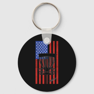 Disc Golf Vintage Distressed American Flag 4th Of Keychain