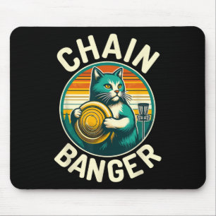 Disc Golfer Cat Chain Banger Disc Golf Player Mouse Pad
