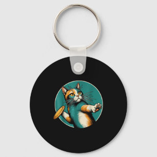 Disc Golfer Cat Disc Golf Player Funny Halloween C Keychain