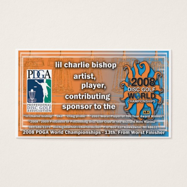 disc golfer Craig Prime's  WORLDS 2008 debut (Front)