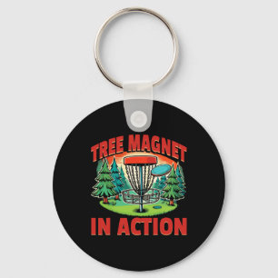 Disc Golfer Disc Golf Tree Magnet In Action Keychain