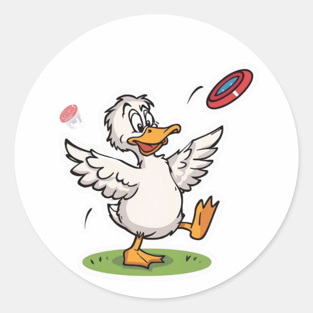 Disc Golfing Duck Funny Bird Classic Round Sticker (Front)