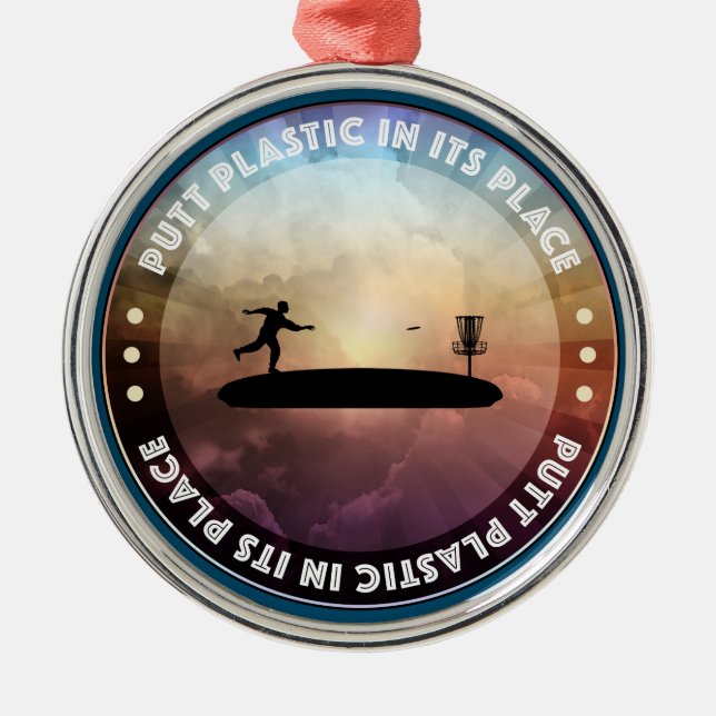 Disc Golfing Metal Ornament (Front)