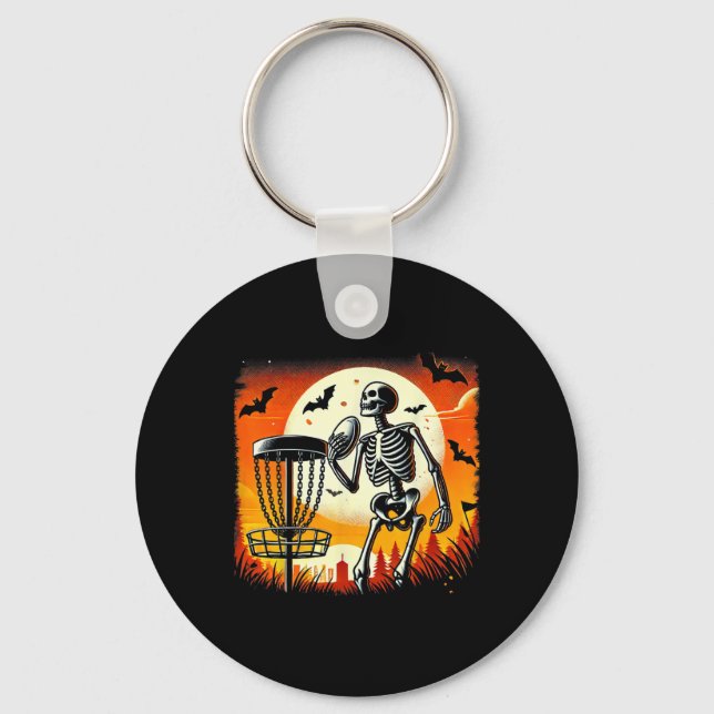 Disc Golfing Skeleton Halloween Disc Golf For Squa Keychain (Front)