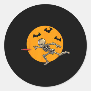 Disc Golfing Skeleton Halloween Men Disc Golf Hall Classic Round Sticker