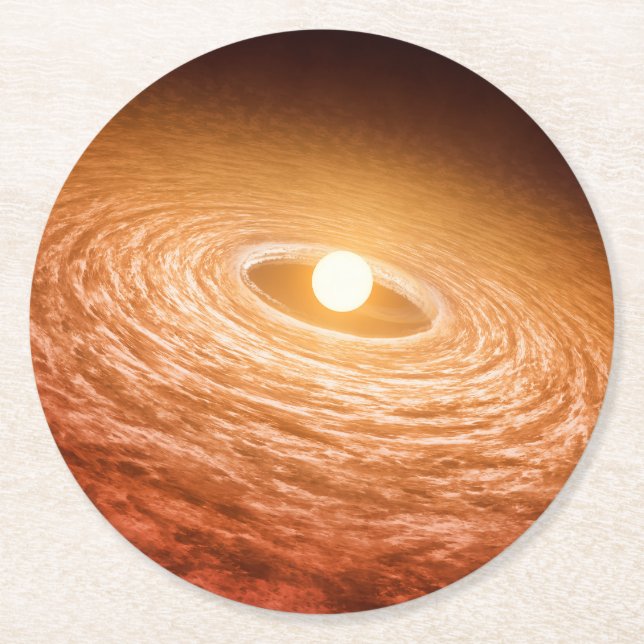 Disc Of Material Surrounding Star Fu Orionis. Round Paper Coaster (Front)