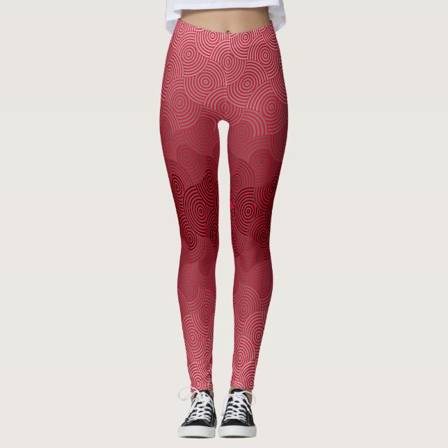 Disc Pattern 02.Grey Red BG Leggings (Front)