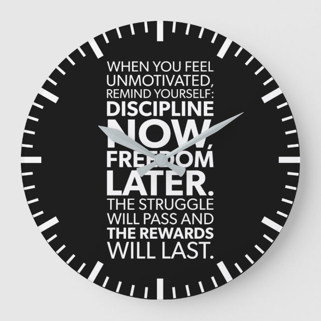 Disciplien Now, Freedom Later - Success Motivation Large Clock (Front)