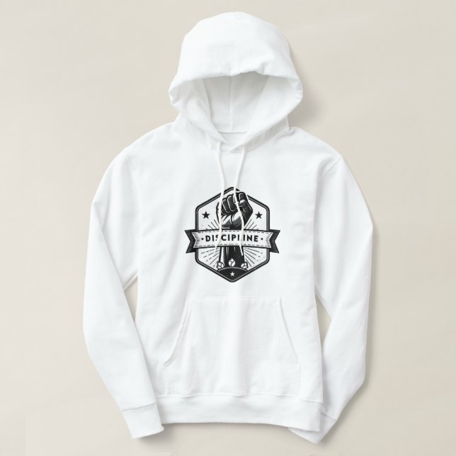 Discipline Hoodie – Minimal Motivational Typograph (Design Front)