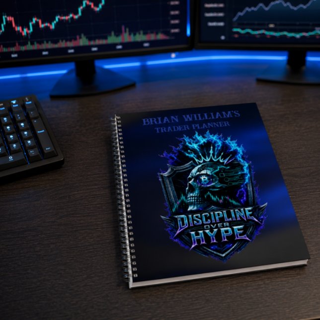 Discipline Over Hype Blue Glow Bitcoin Crypto  Planner (Personalized Trader Planner with Discipline Over Hype Illustration)