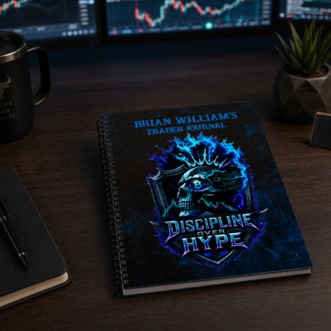 Discipline Over Hype Blue Grunge Bitcoin  Notebook (Personalization and product image shown for illustration purposes only.)