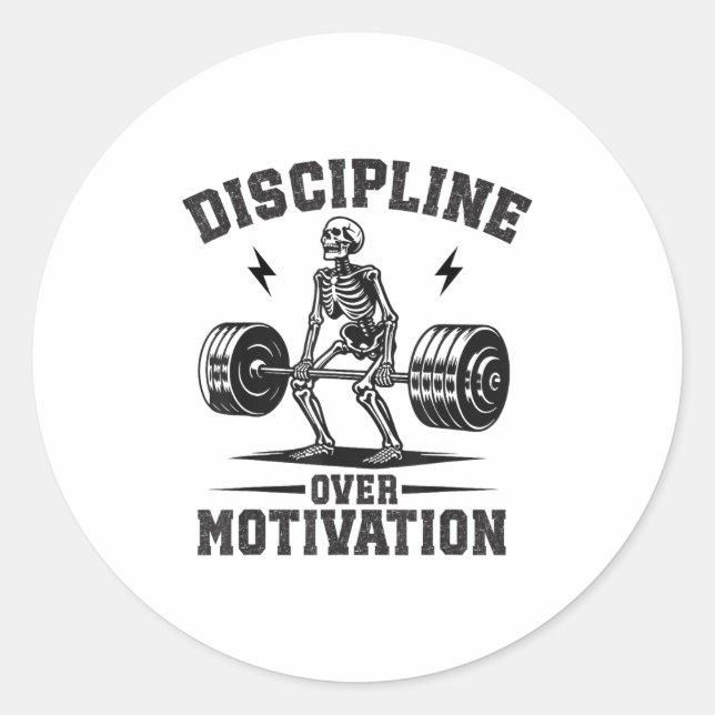 Discipline Over Motivation Gym Motivational Traini Classic Round Sticker (Front)