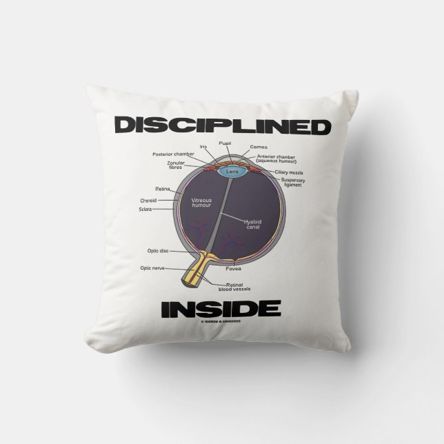 Disciplined Eye (I) Inside Eyeball Anatomy Humour Throw Pillow (Front)