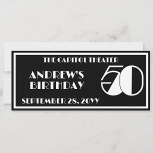 Disco 50 Birthday Marquee Ticket Black and White Invitation