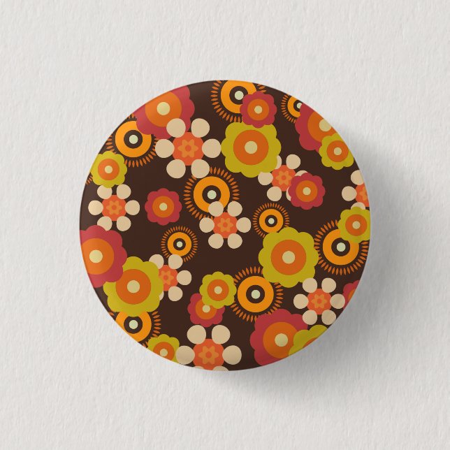Disco 70s 60s Retro Flowers Pop Culture 1 Inch Round Button (Front)