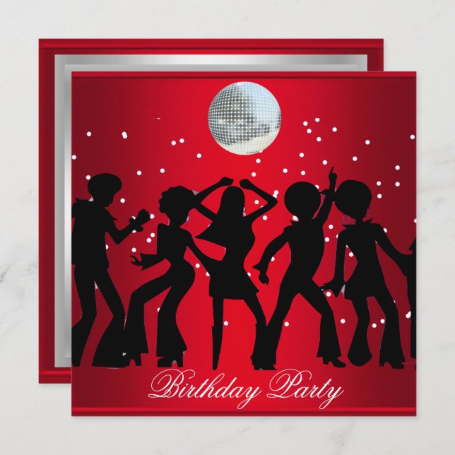Disco 70's Birthday Party Invitation Red (Front/Back)