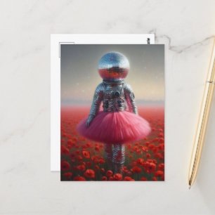 disco astronaut in a poppy field  postcard