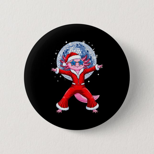 Disco Axolotl Christmas Santa Suit Funny Holiday 7 2 Inch Round Button (Front)