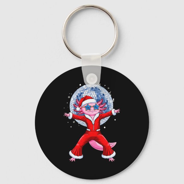 Disco Axolotl Christmas Santa Suit Funny Holiday 7 Keychain (Front)