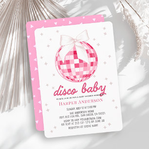 Disco Baby Pink Disco Ball Bow Girl Baby Shower Invitation