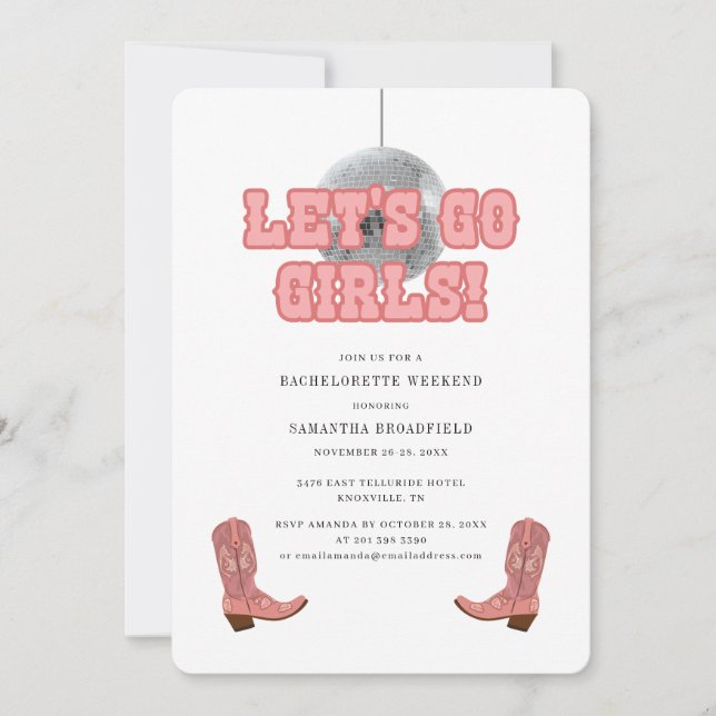 Disco Bachelorette Weekend Cow Girl Boots Invitation (Front)