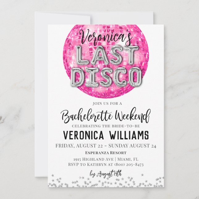 Disco Bachelorette Weekend Invitation (Front)