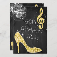Disco Ball and Heels Black & Gold 50th Birthday