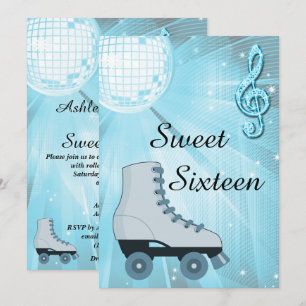Disco Ball and Roller Skates Sweet Sixteen Invitation