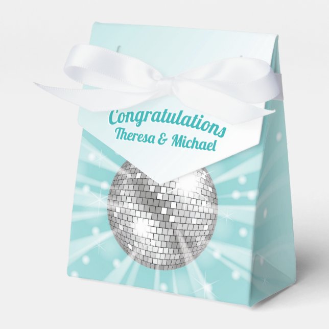 Disco Ball Baby Shower Blue Boy Favor Box (Front Side)