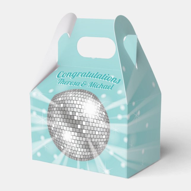 Disco Ball Baby Shower Groovy Blue Boy Favor Box (Front Side)