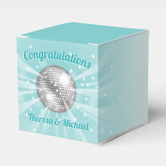 Disco Ball Baby Shower Groovy Blue Boy Favor Box (Front Side)