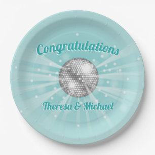 Disco Ball Baby Shower Groovy Blue Boy Paper Plate