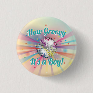 Disco Ball Baby Shower Groovy It's a Boy 1 Inch Round Button