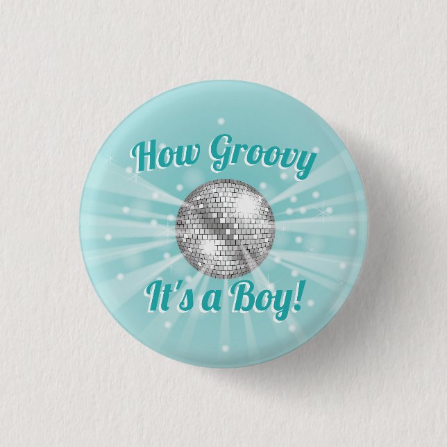 Disco Ball Baby Shower Groovy It's a Boy 1 Inch Round Button (Front)