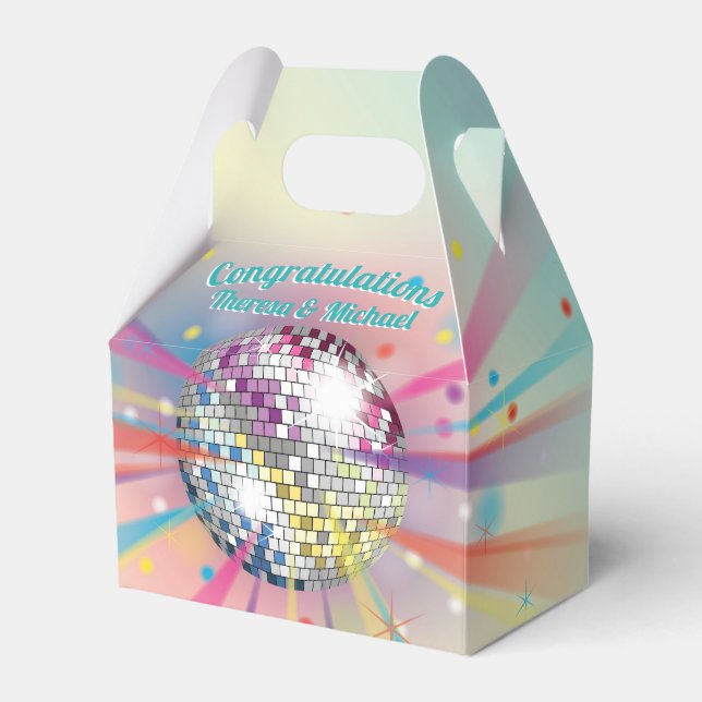 Disco Ball Baby Shower Groovy Pastel Rainbow Favor Box (Front Side)